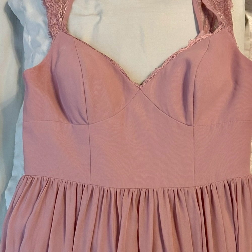 AZAZIE Cleobella A-Line Sweetheart Lace Chiffon Dress Maxi 10 Dusty Rose Blush - Picture 6 of 15